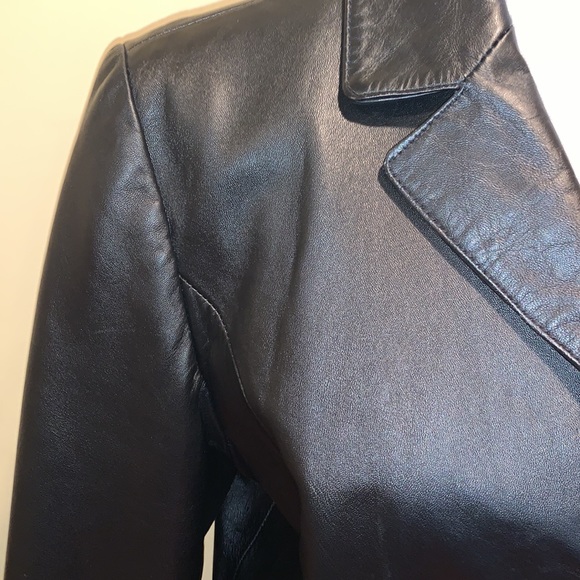 Black Leather Trench Coat Mob Wife Midi Buttons Matrix Preppy Dark Academia - Picture 2 of 14